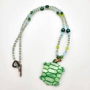 Enchanted Reef Turtle Necklace Handmade Green Abalone Shell Carved Necklace